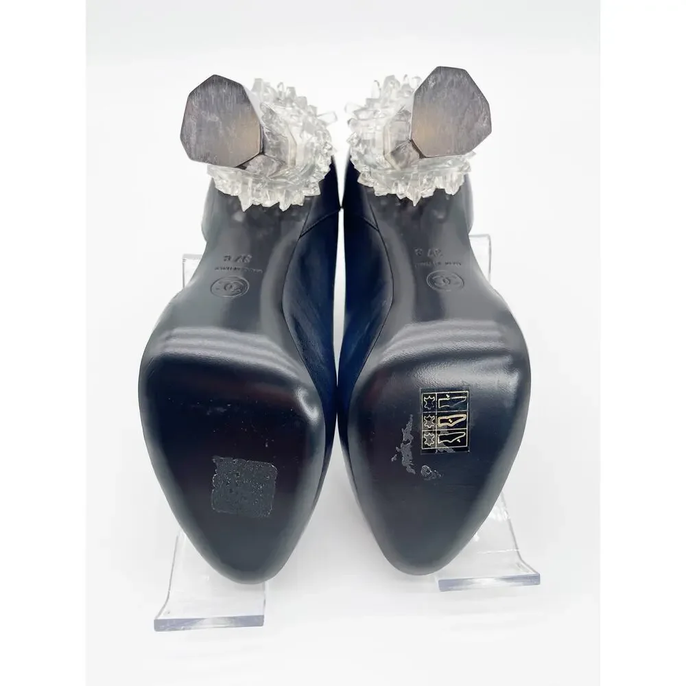 Chanel Fall 2012 Runway Navy Silver Ombre Leather Lucite Ice Crystal Heels EU 37